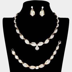 Two Tone 3 Piece Marquise Crystal Necklace Jewelry Set Formal Fashion Statement